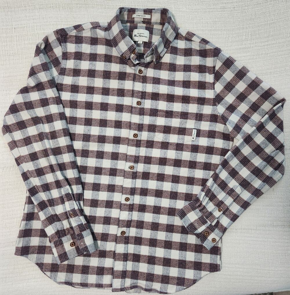 Ben Sherman Men’s Plaid Stretch Fit Shirt Size M – Long Sleeve